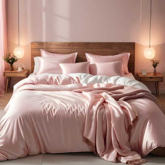 Parure de lit en soie rose blush
