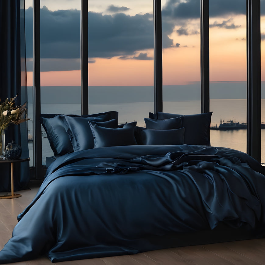 Seidenbettwäsche navy-blue