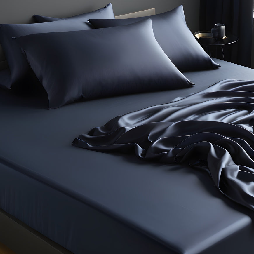 Spannbettlaken Seide navy-blue