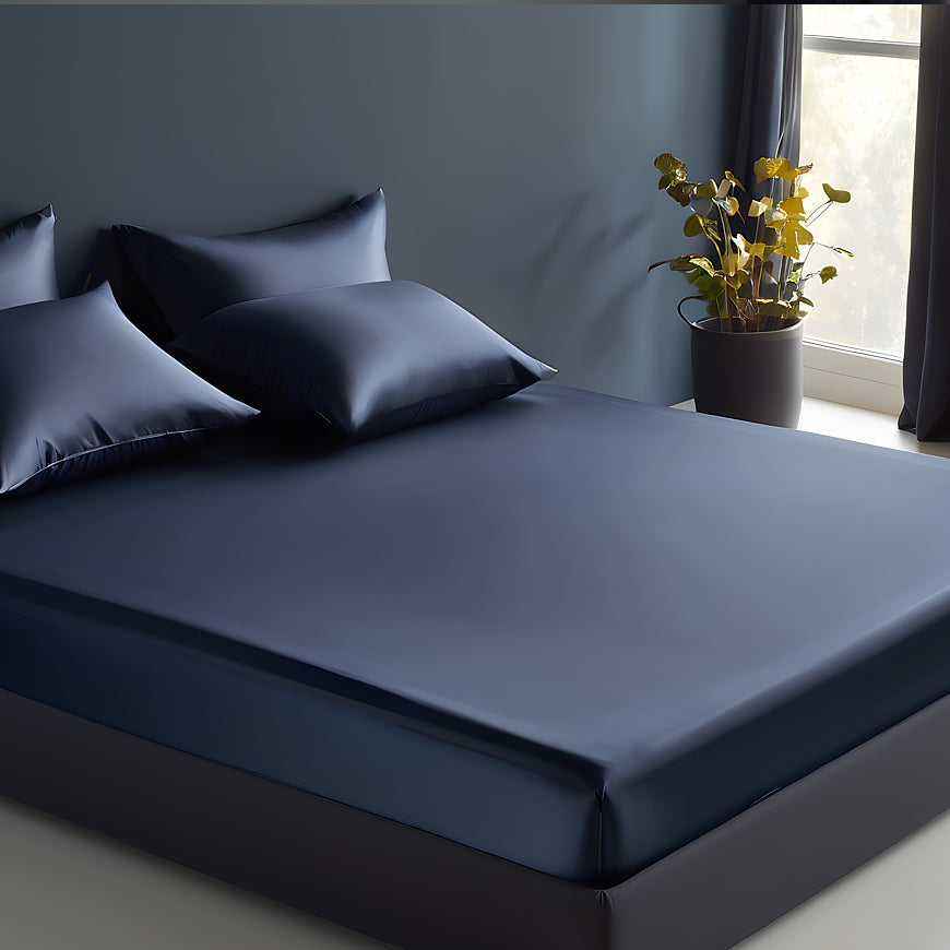 Spannbettlaken Seide navy-blue