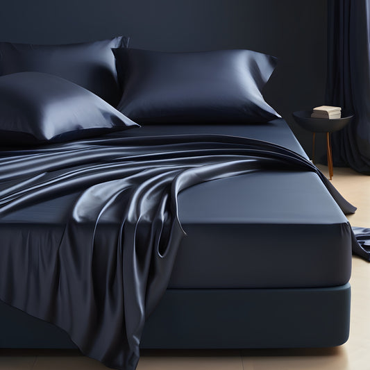 Spannbettlaken Seide navy-blue