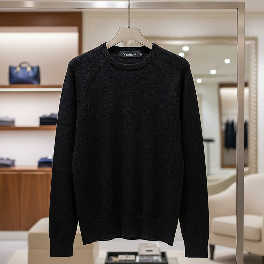 Damenpullover schwarz - Rundhals, 100% Kaschmir