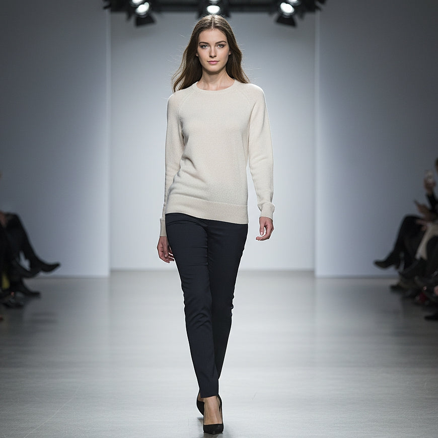 Damenpullover soft almond - Rundhals, 100% Kaschmir