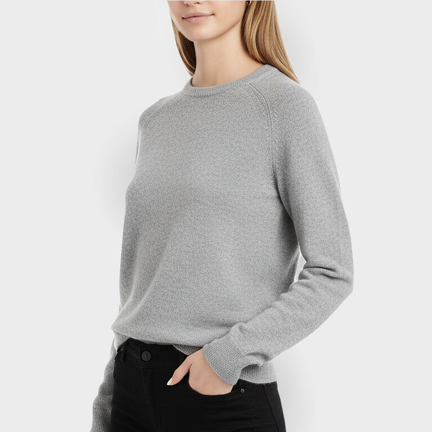 Damenpullover silbergrau - Rundhals, 100% Kaschmir