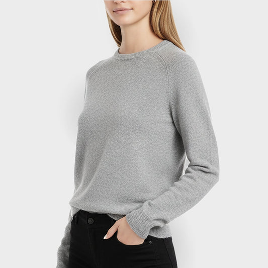 Damenpullover silbergrau - Rundhals, 100% Kaschmir