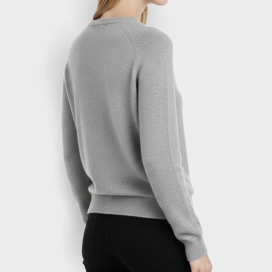 Damenpullover silbergrau - Rundhals, 100% Kaschmir