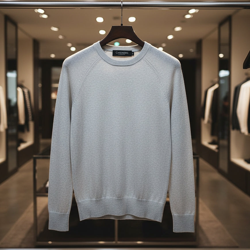 Damenpullover silbergrau - Rundhals, 100% Kaschmir