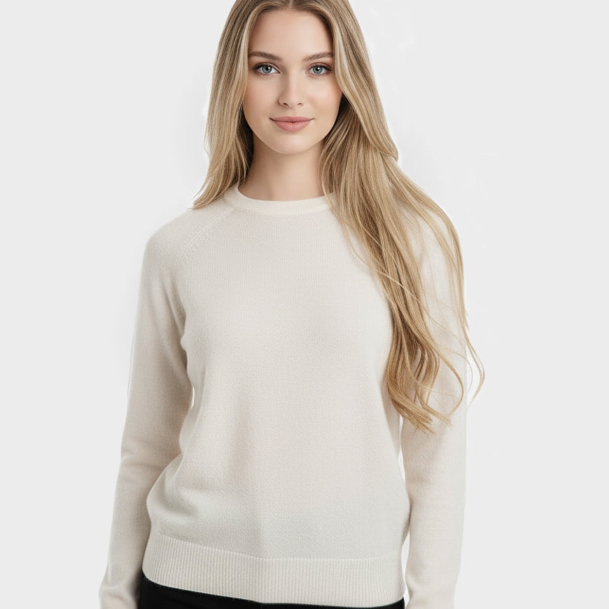 Damenpullover snow white - Rundhals, 100% Kaschmir