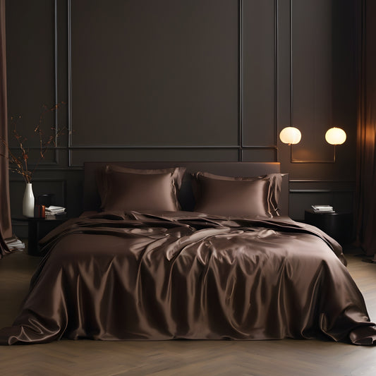 Parure de lit en soie moka