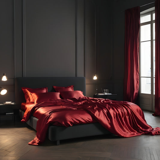 Parure de lit en soie rouge vin